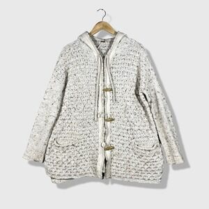 Free People Hooded Cardigan Sweater Women Medium Beige Boho Toggle Zip Knit